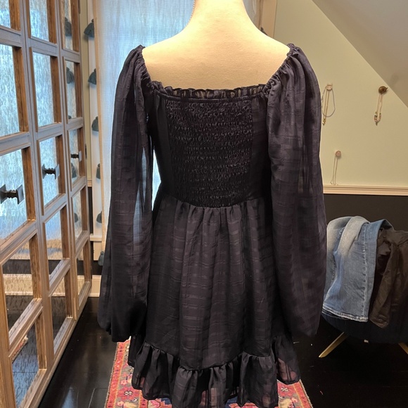 Lulus Adored Feeling Navy Blue Balloon Sleeve Skater Mini Dress - S - EUC - Picture 5 of 6